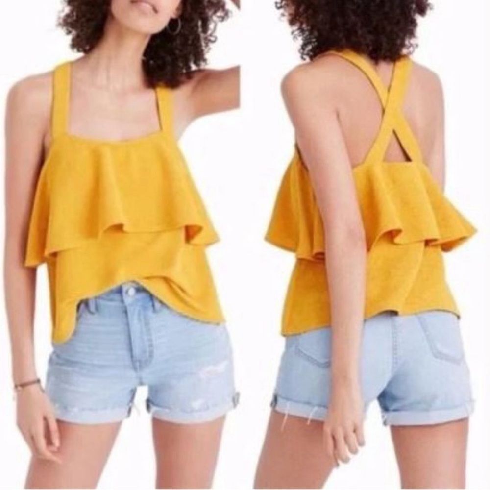 Madewell cross back goldenrod ribbed tank top small